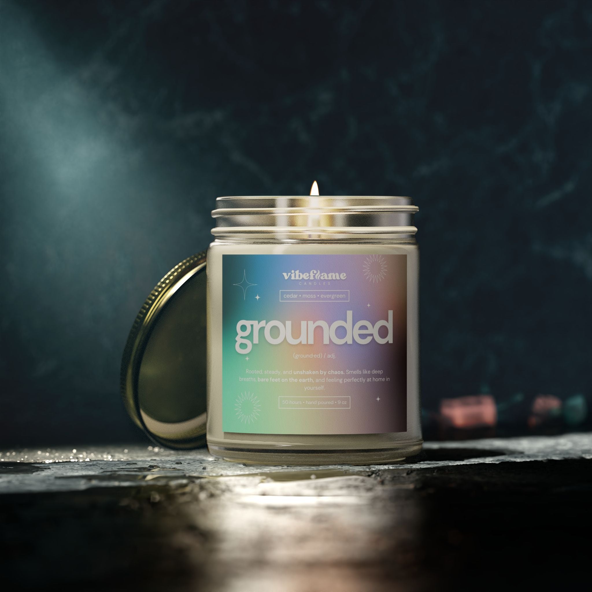 Vibeflame Scented Mood Candle - Handpoured Coconut Apricot Wax - Grounded - Clear