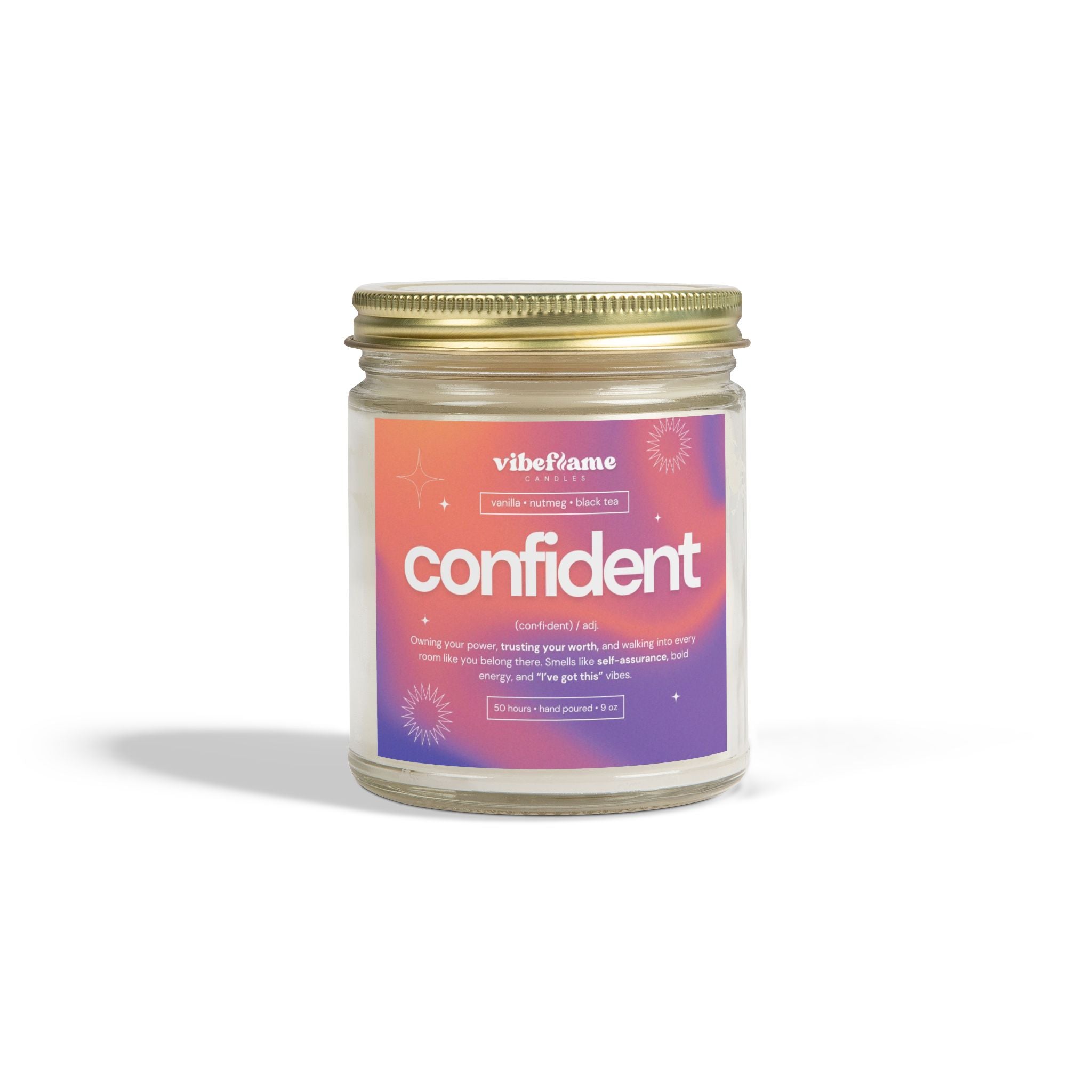 Vibeflame Scented Mood Candle - Handpoured Coconut Apricot Wax - Confident - Clear