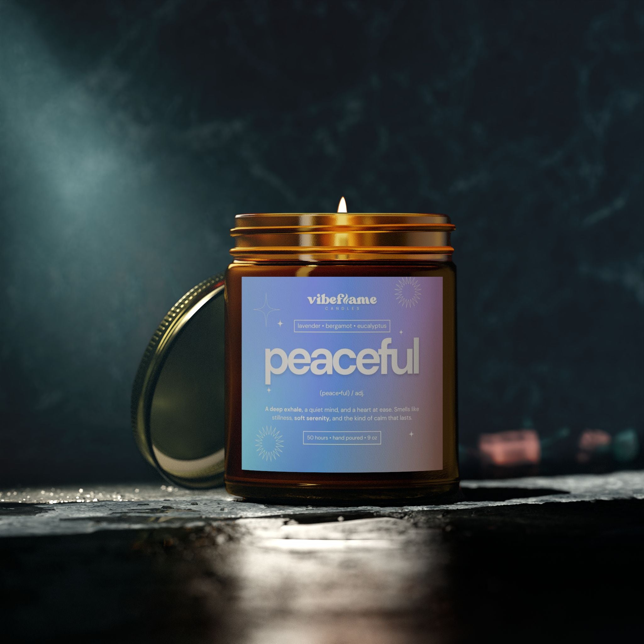 Vibeflame Scented Mood Candle - Handpoured Coconut Apricot Wax - Peaceful - Amber