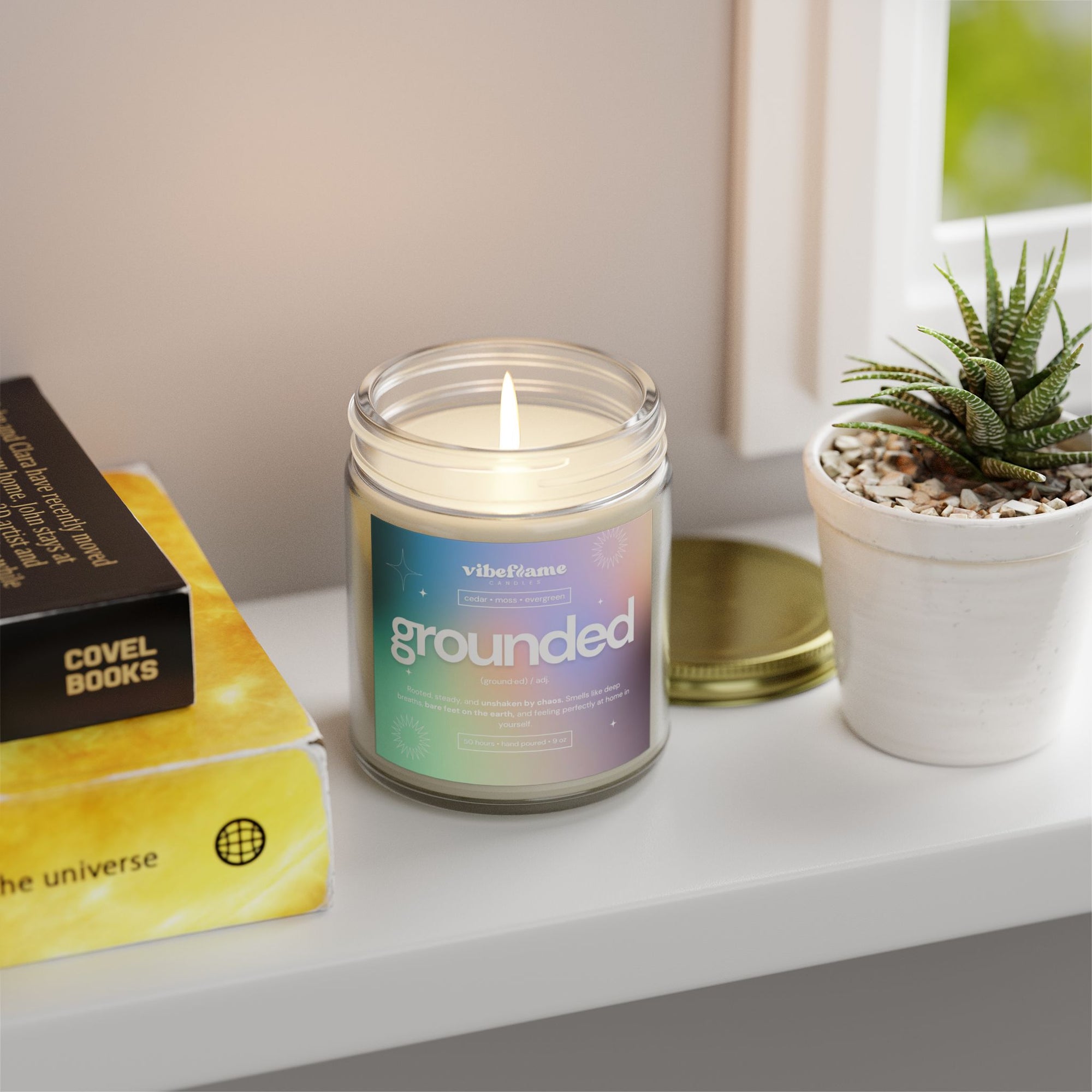 Vibeflame Scented Mood Candle - Handpoured Coconut Apricot Wax - Grounded - Clear