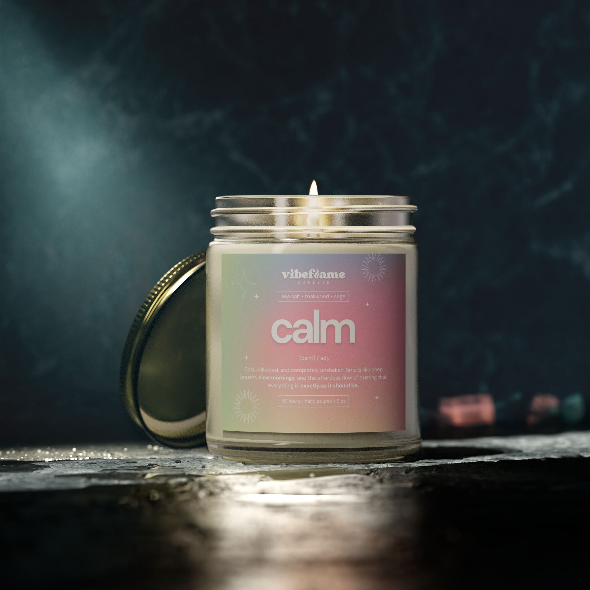 Vibeflame Scented Mood Candle - Handpoured Coconut Apricot Wax - Calm - Clear
