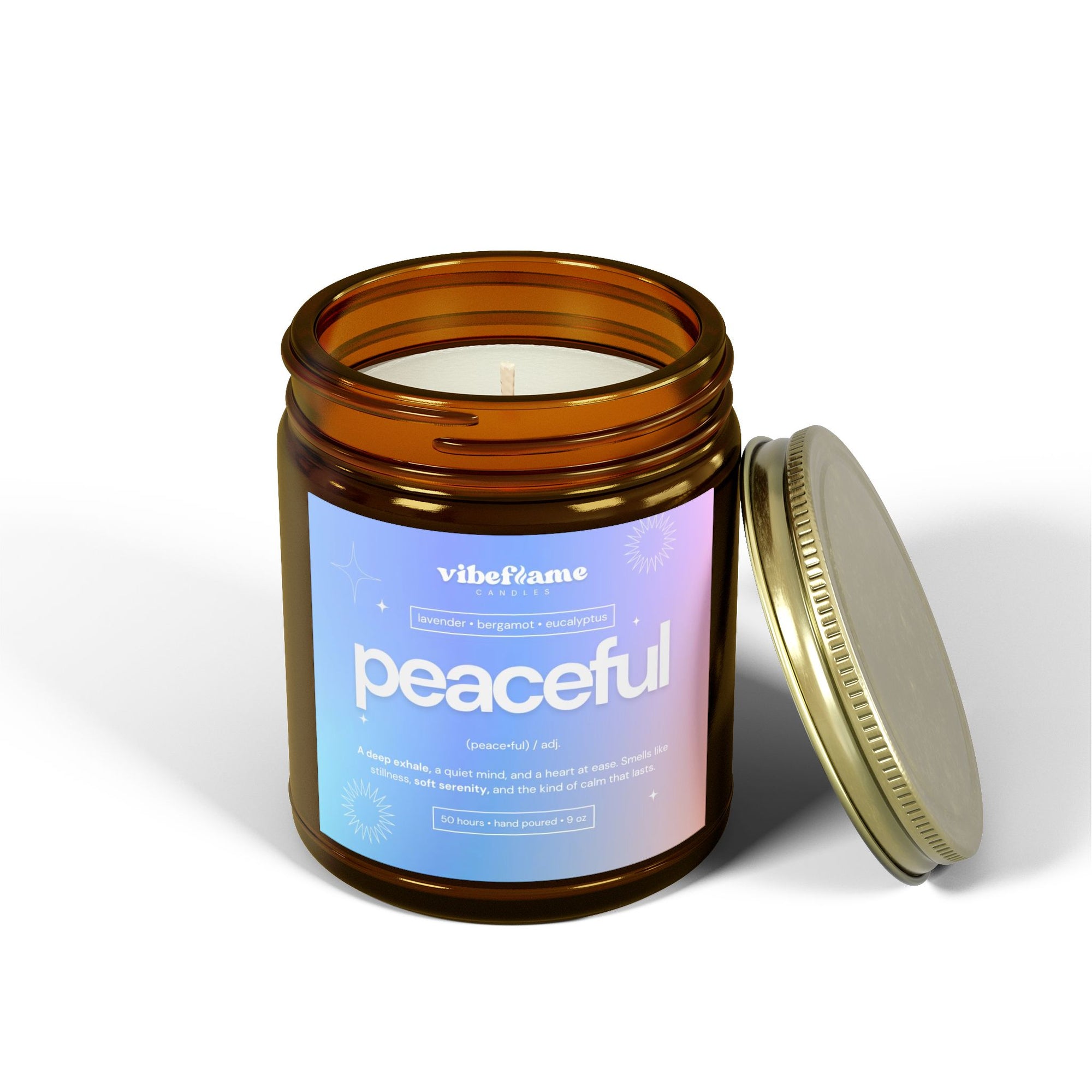 Vibeflame Scented Mood Candle - Handpoured Coconut Apricot Wax - Peaceful - Amber