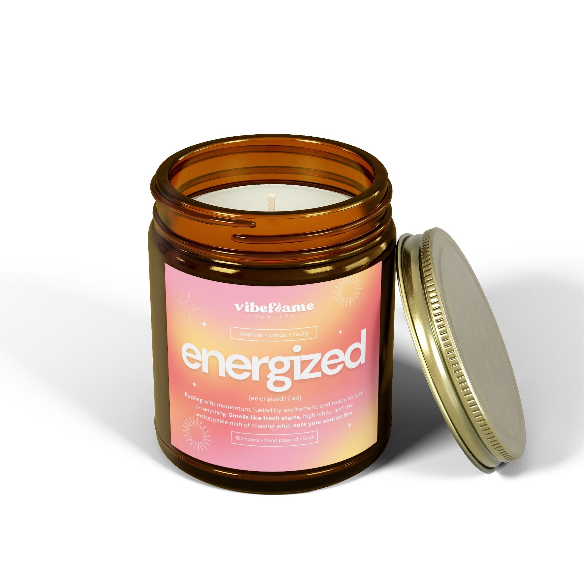 Vibeflame Scented Mood Candle - Handpoured Coconut Apricot Wax - Energized - Amber