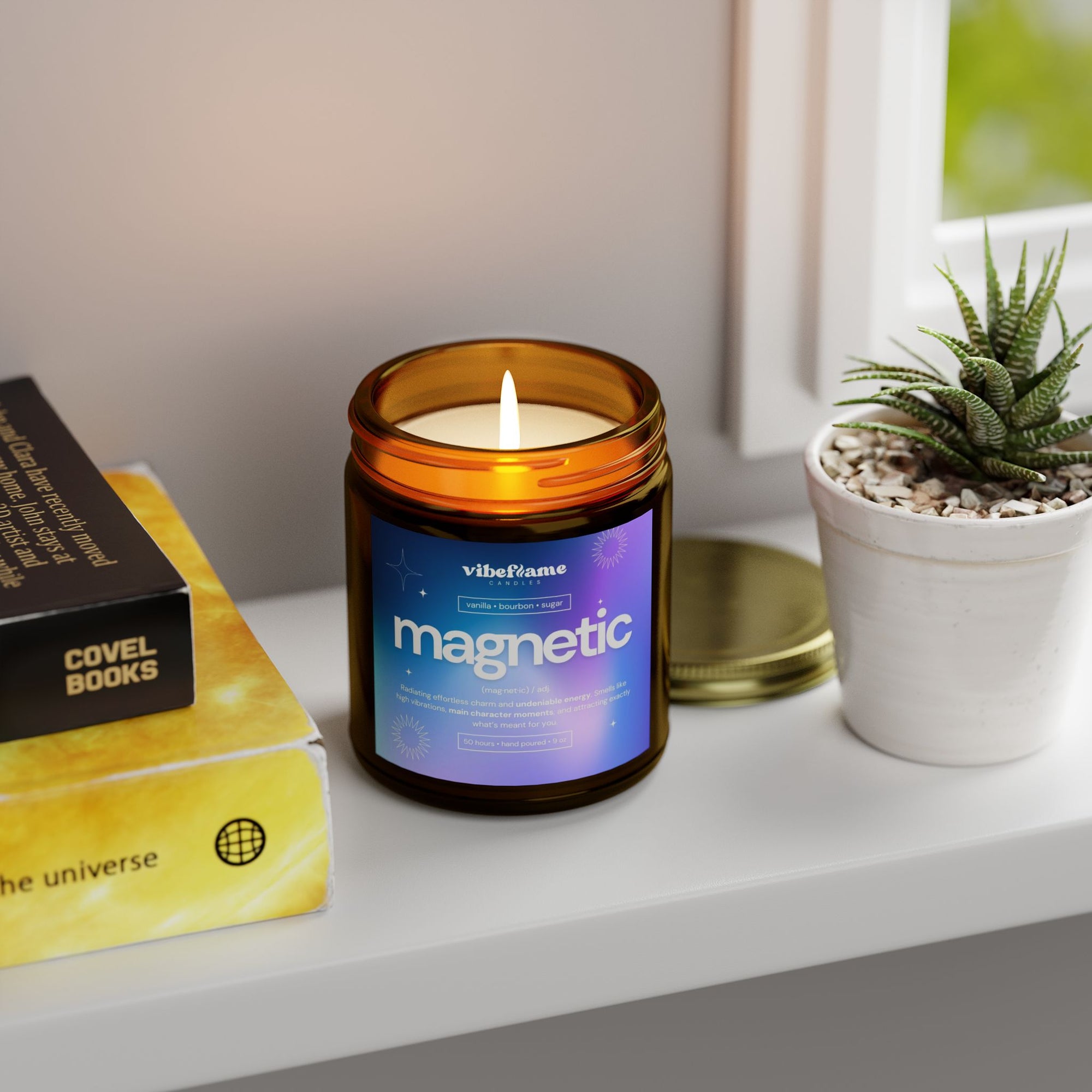 Vibeflame Scented Mood Candle - Handpoured Coconut Apricot Wax - Magnetic - Amber