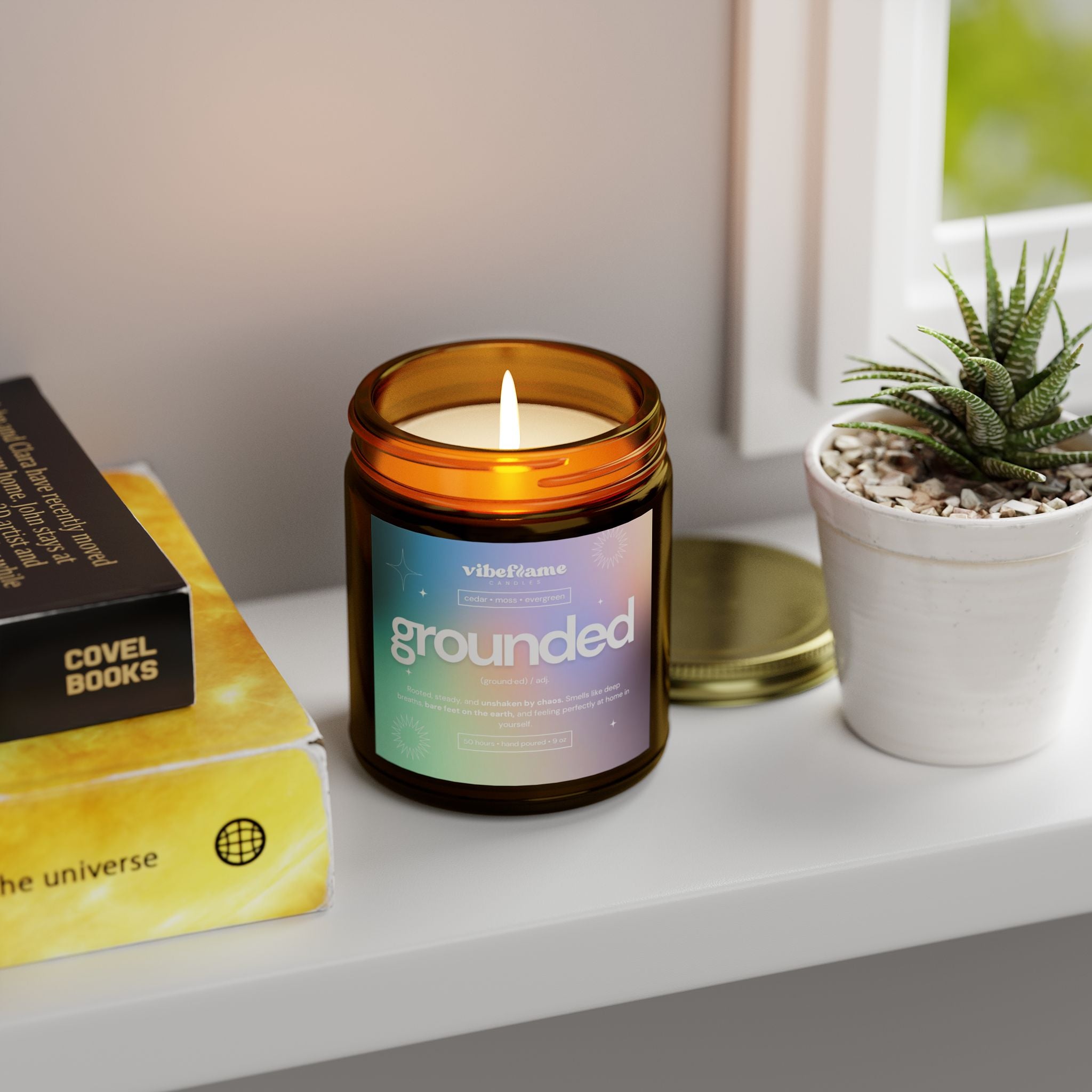 Vibeflame Scented Mood Candle - Handpoured Coconut Apricot Wax - Grounded - Amber