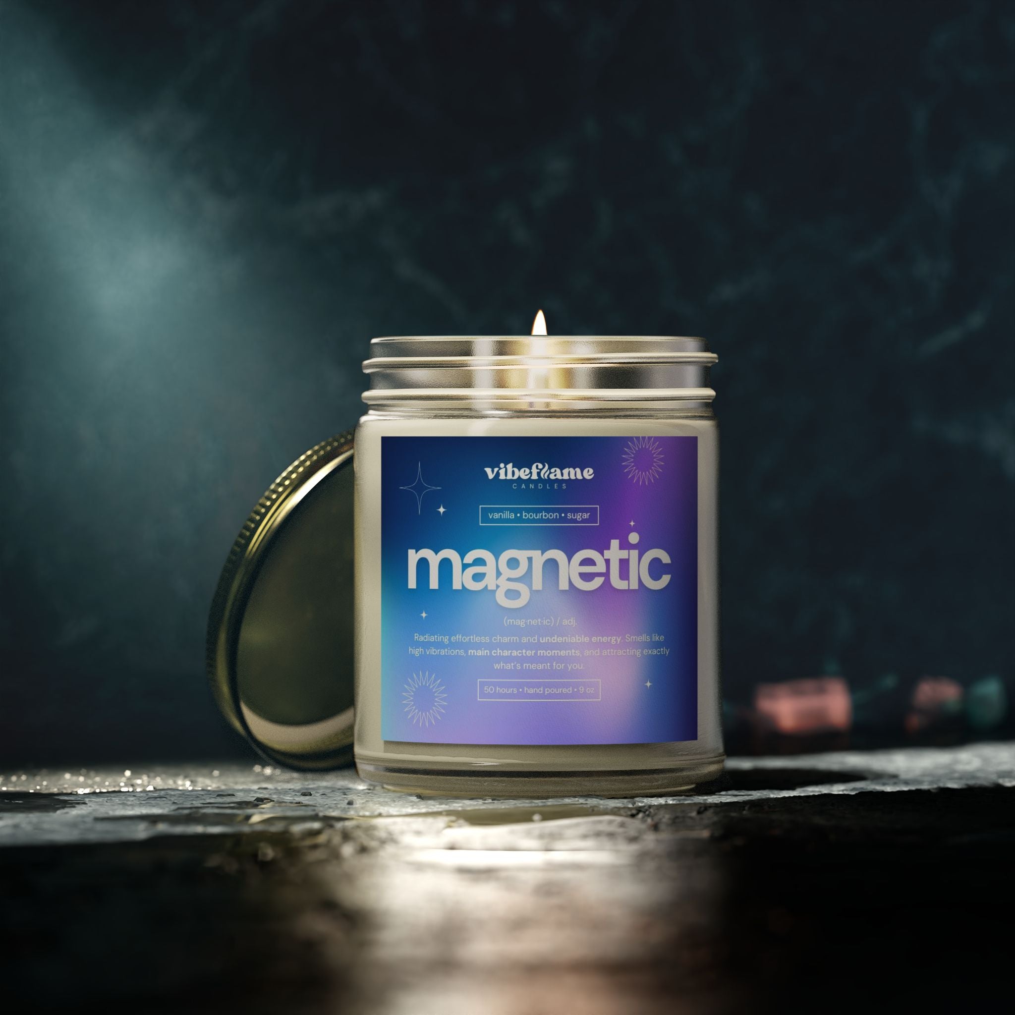Vibeflame Scented Mood Candle - Handpoured Coconut Apricot Wax - Magnetic - Clear