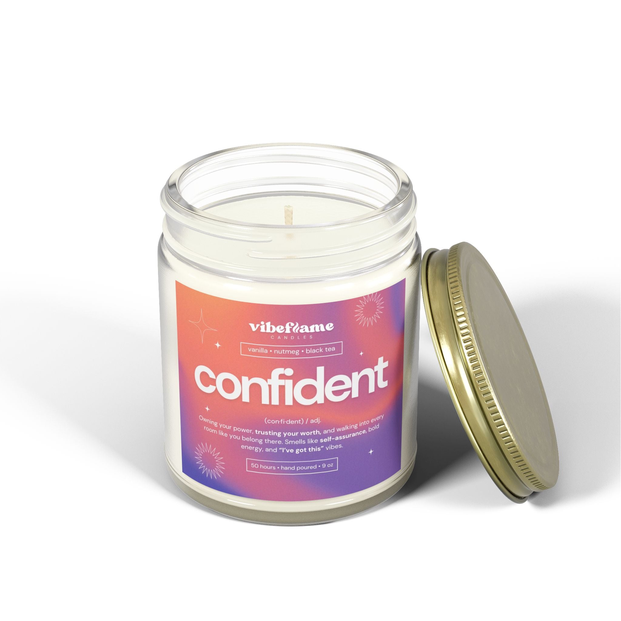 Vibeflame Scented Mood Candle - Handpoured Coconut Apricot Wax - Confident - Clear