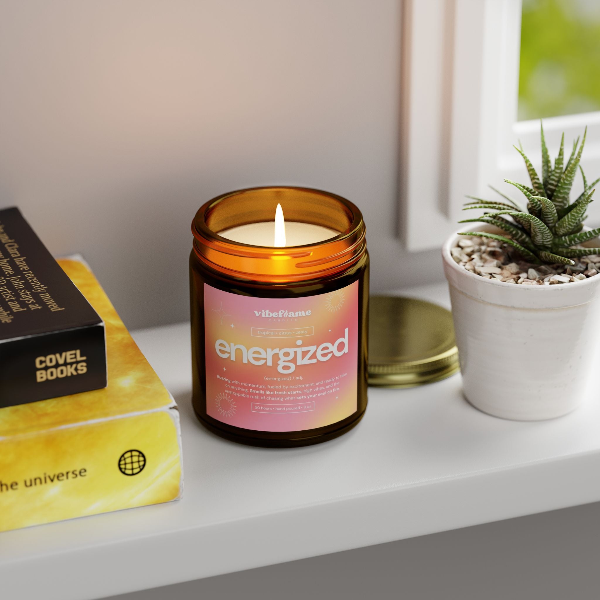 Vibeflame Scented Mood Candle - Handpoured Coconut Apricot Wax - Energized - Amber