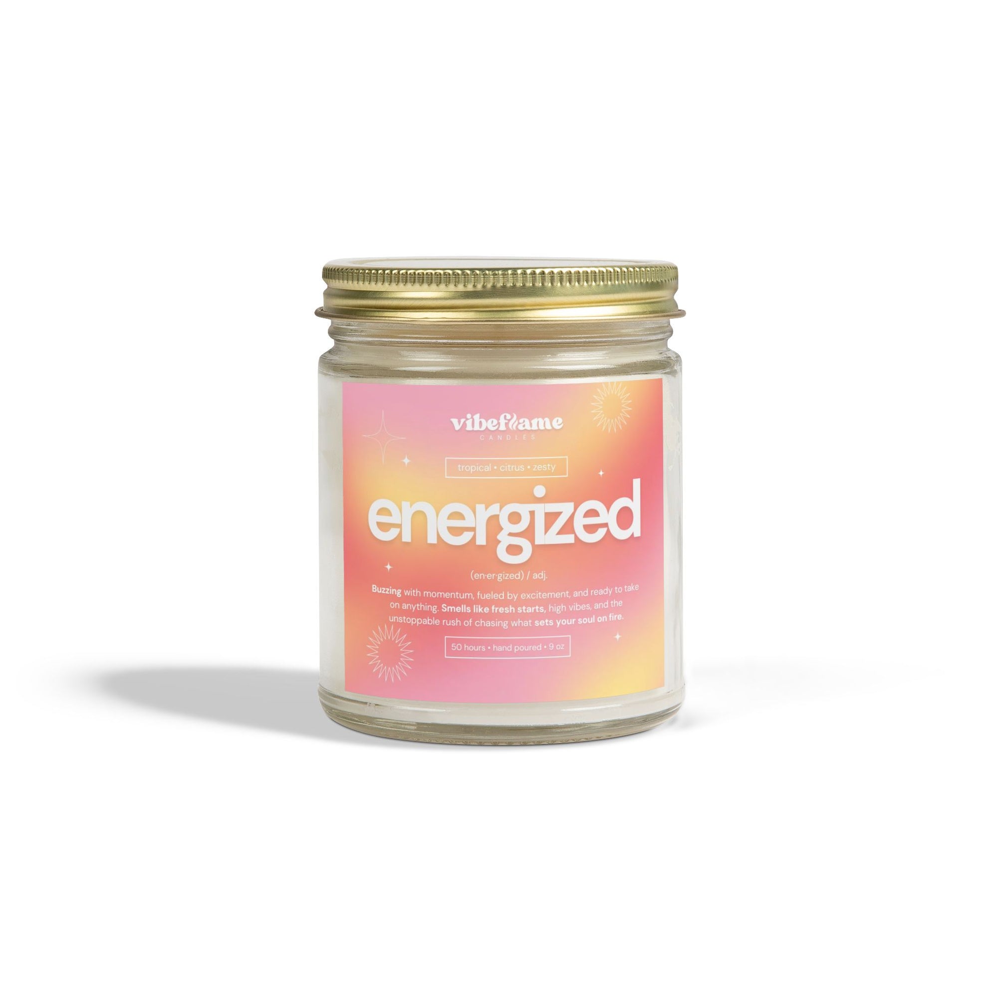Vibeflame Scented Mood Candle - Handpoured Coconut Apricot Wax - Energized - Clear