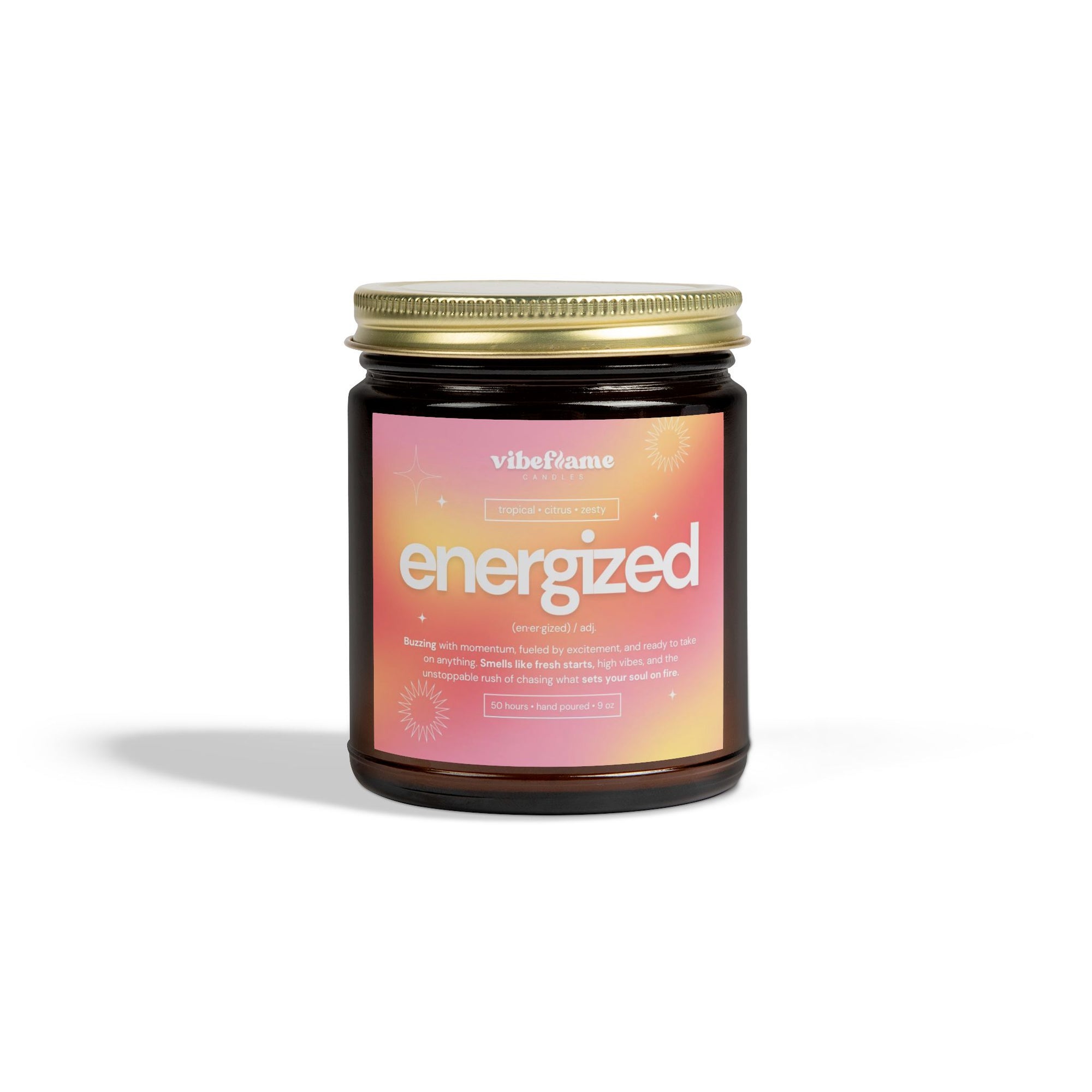 Vibeflame Scented Mood Candle - Handpoured Coconut Apricot Wax - Energized - Amber