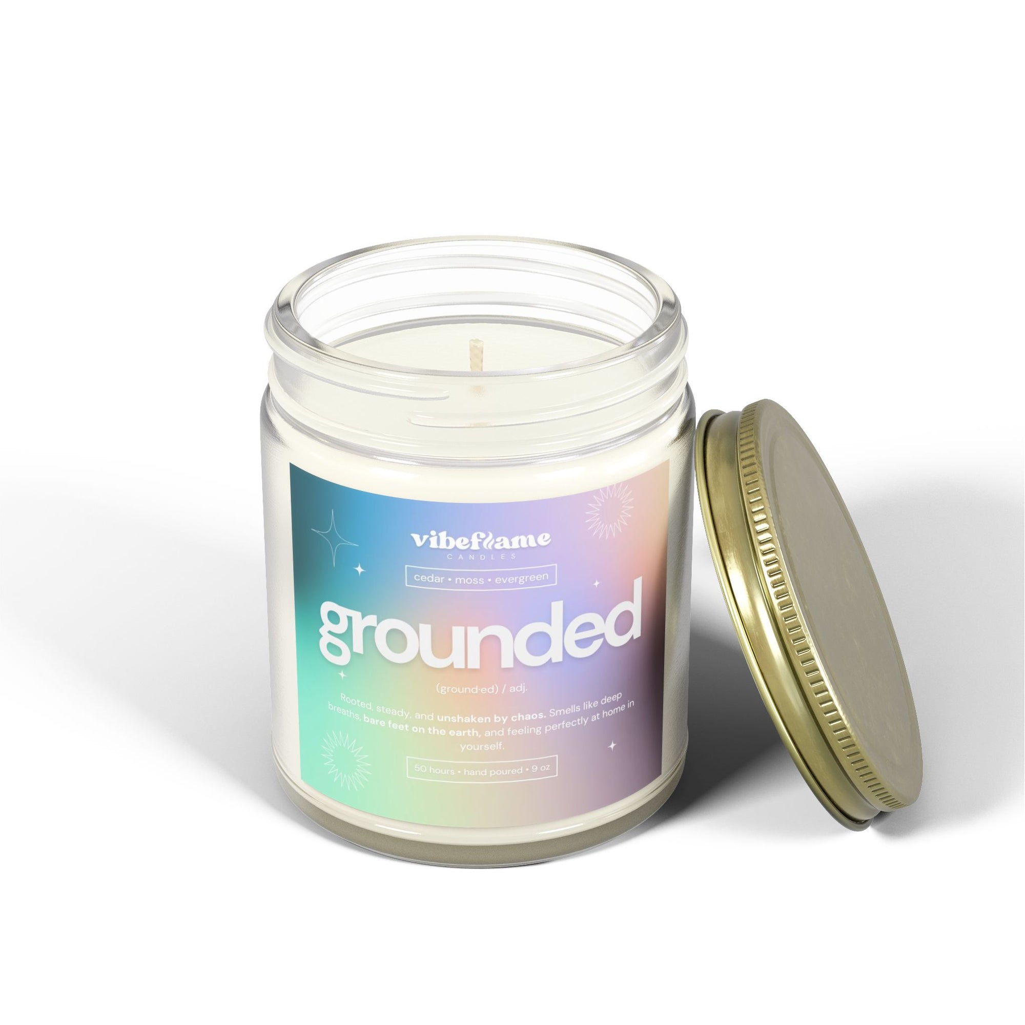 Vibeflame Scented Mood Candle - Handpoured Coconut Apricot Wax - Grounded - Clear