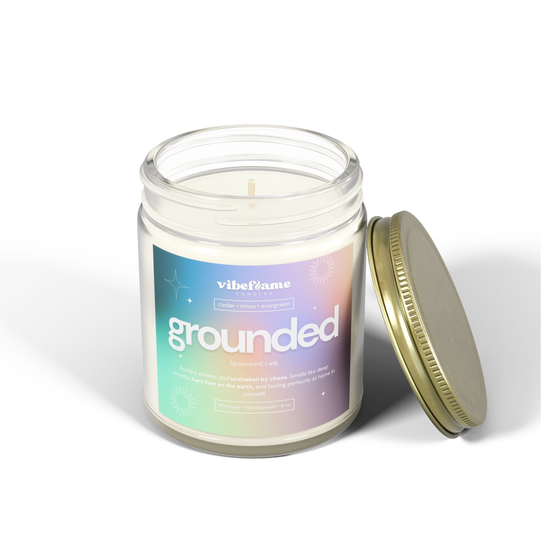 Vibeflame Scented Mood Candle - Handpoured Coconut Apricot Wax - Grounded - Clear