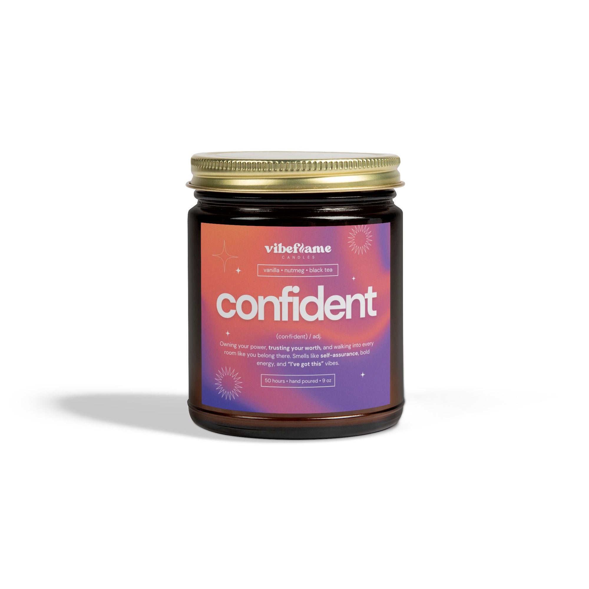 Vibeflame Scented Mood Candle - Handpoured Coconut Apricot Wax - Confident - Amber