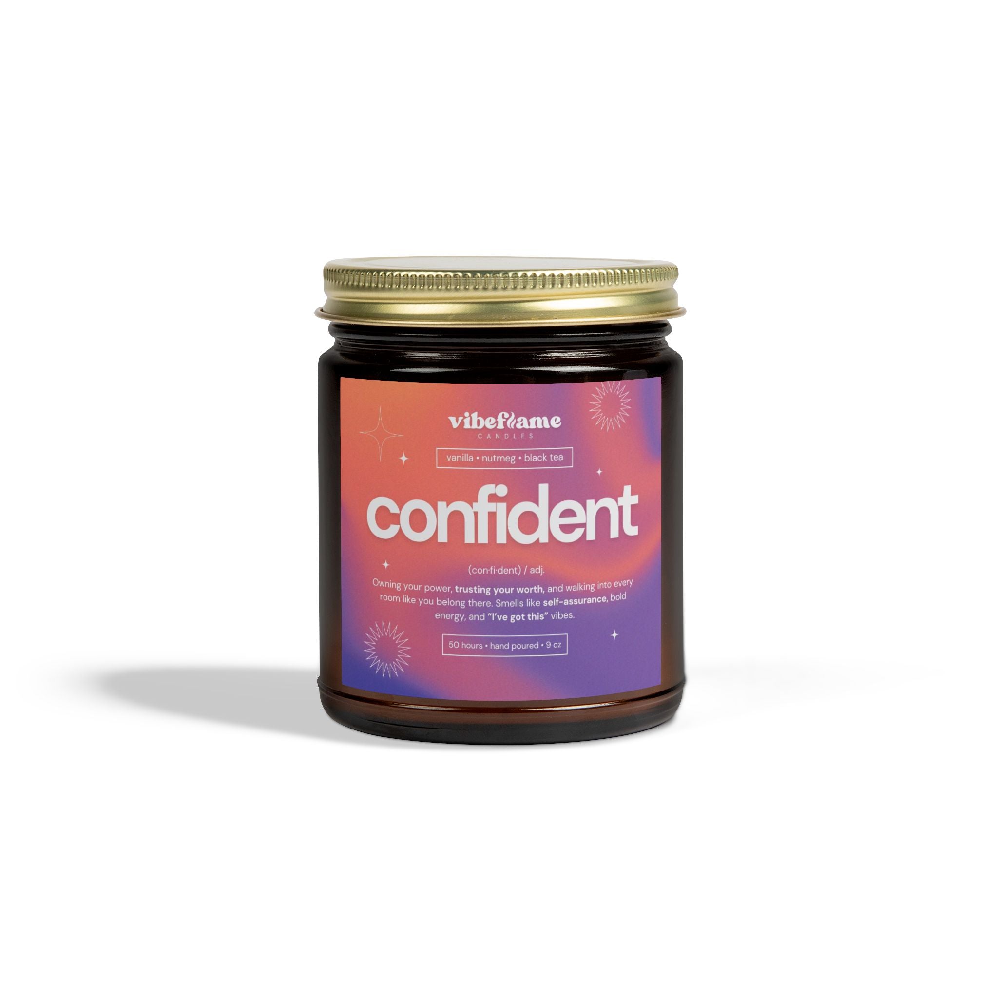 Vibeflame Scented Mood Candle - Handpoured Coconut Apricot Wax - Confident - Amber