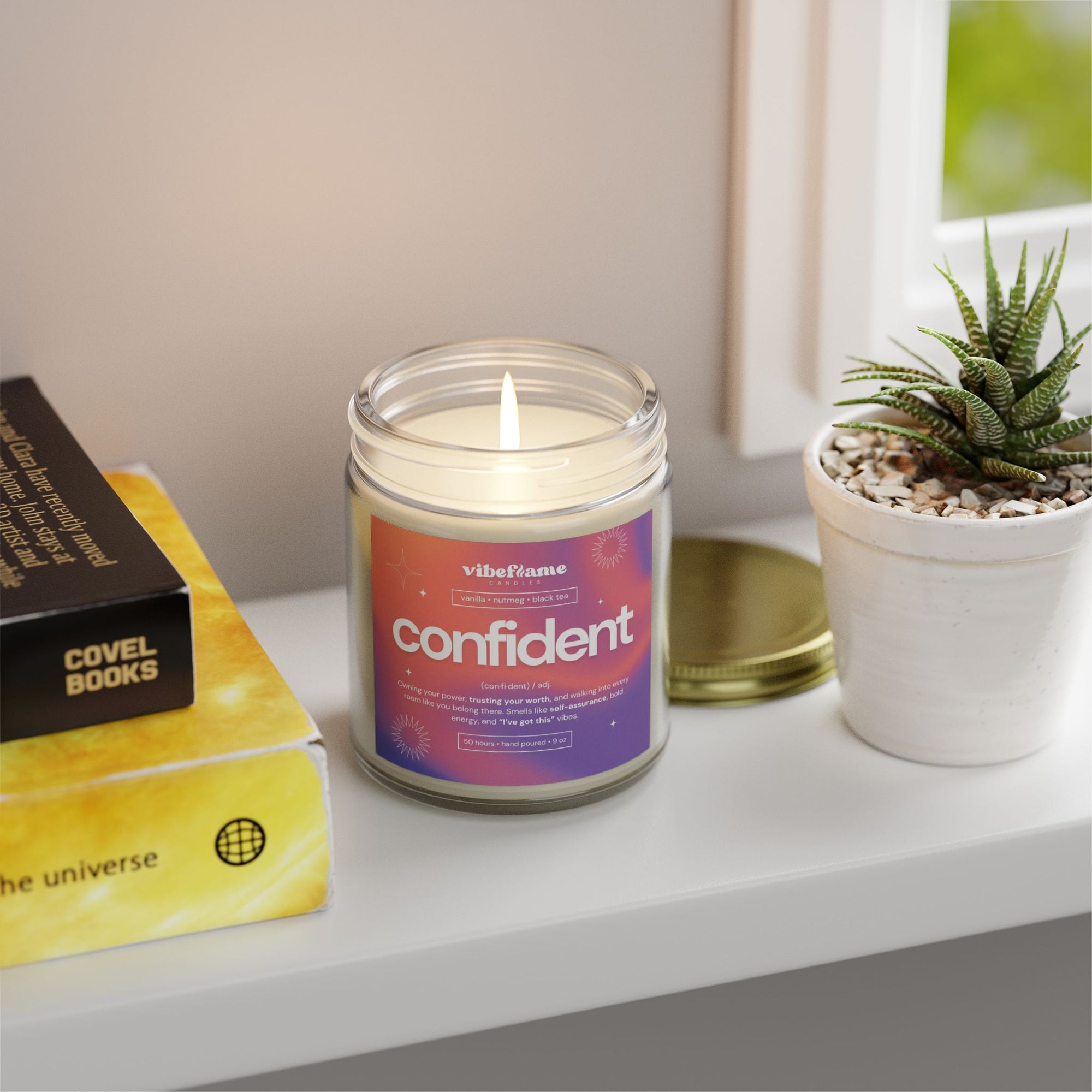 Vibeflame Scented Mood Candle - Handpoured Coconut Apricot Wax - Confident - Clear