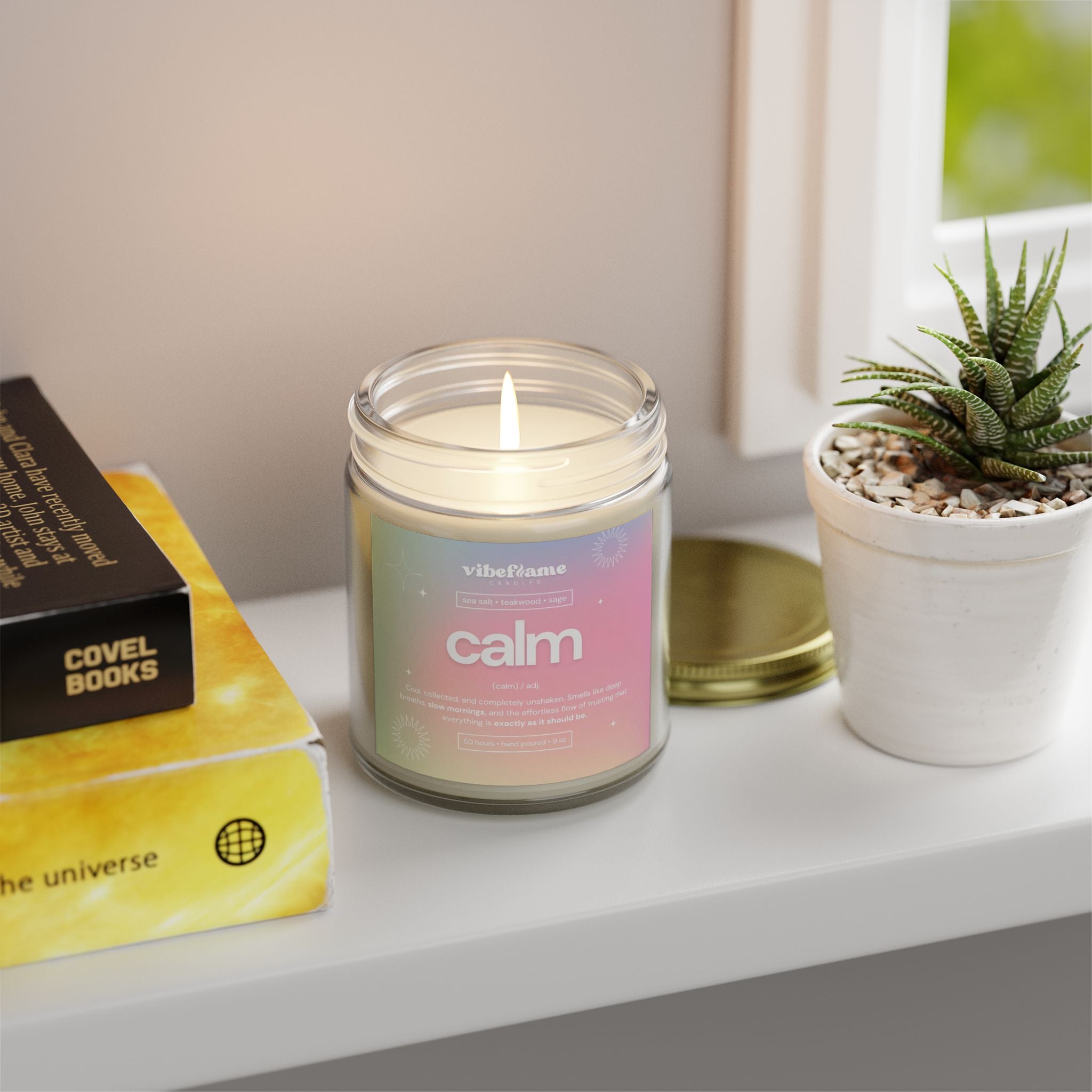 Vibeflame Scented Mood Candle - Handpoured Coconut Apricot Wax - Calm - Clear