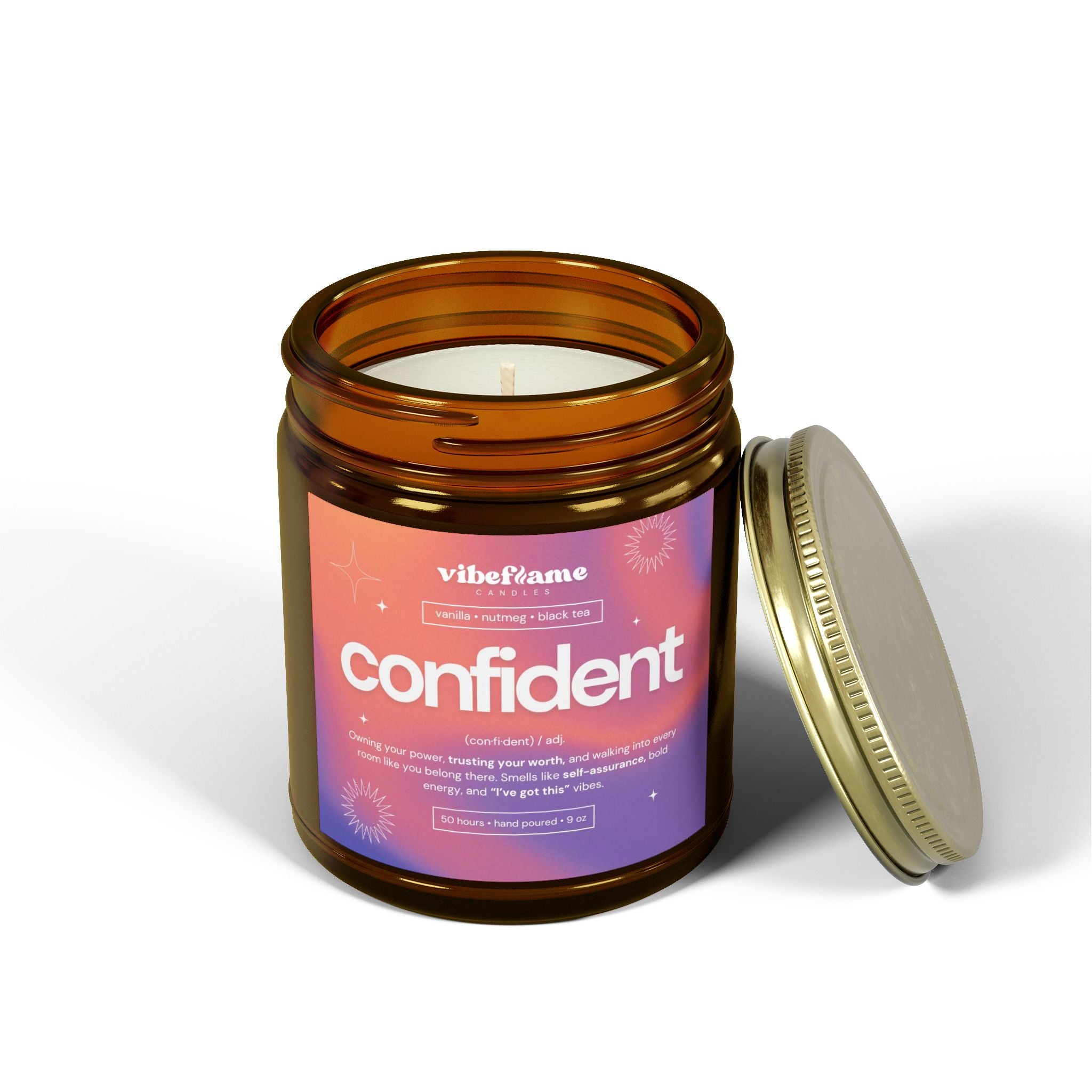 Vibeflame Scented Mood Candle - Handpoured Coconut Apricot Wax - Confident - Amber