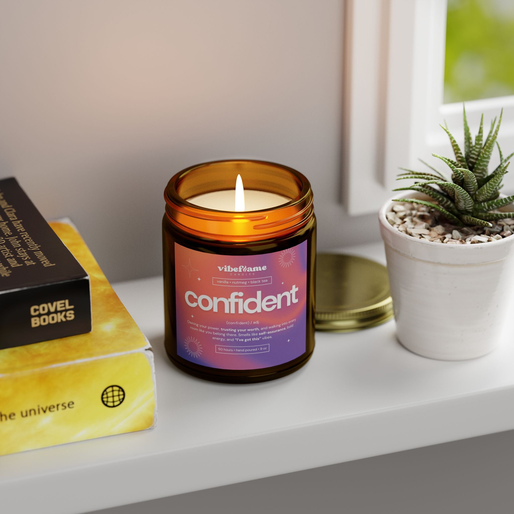 Vibeflame Scented Mood Candle - Handpoured Coconut Apricot Wax - Confident - Amber