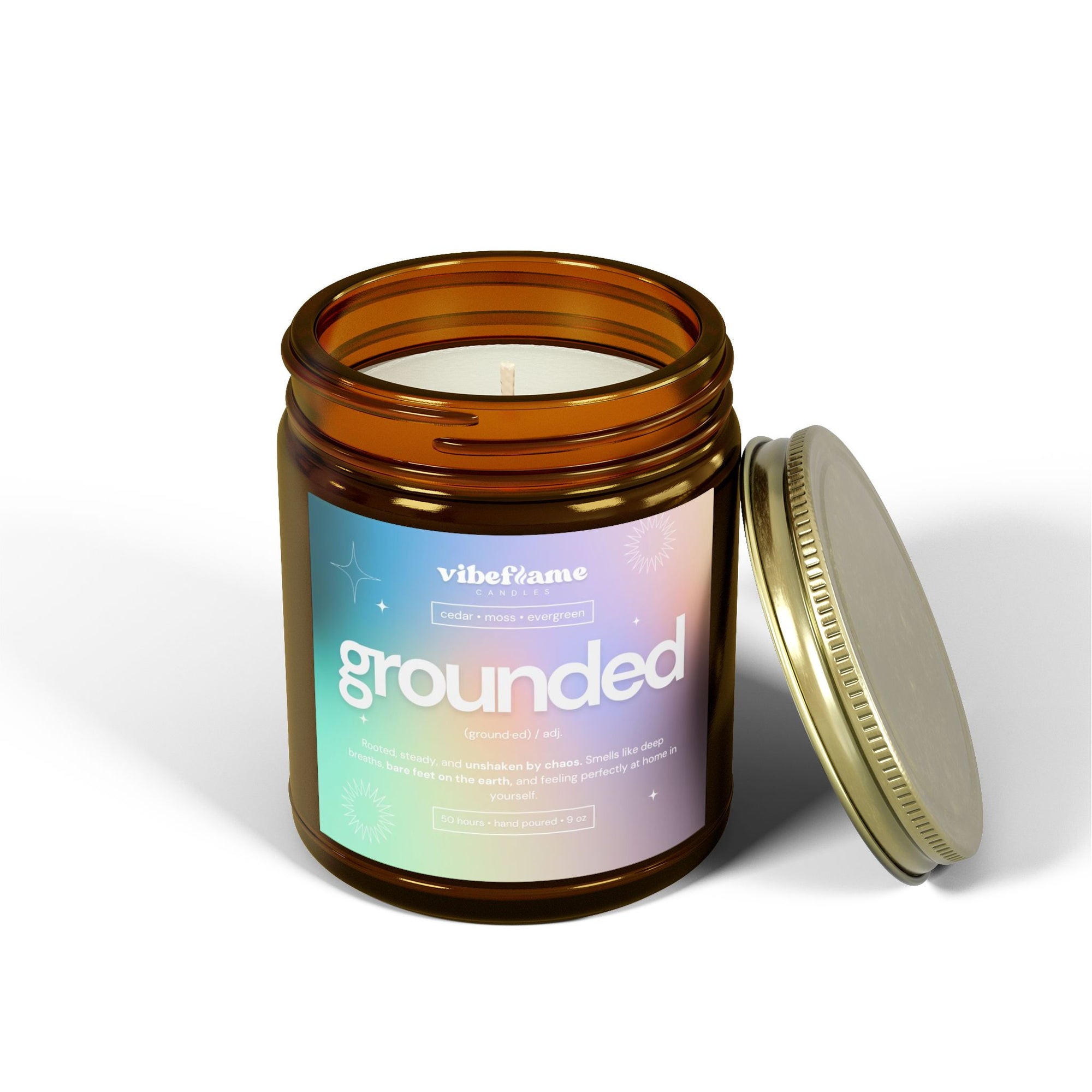 Vibeflame Scented Mood Candle - Handpoured Coconut Apricot Wax - Grounded - Amber