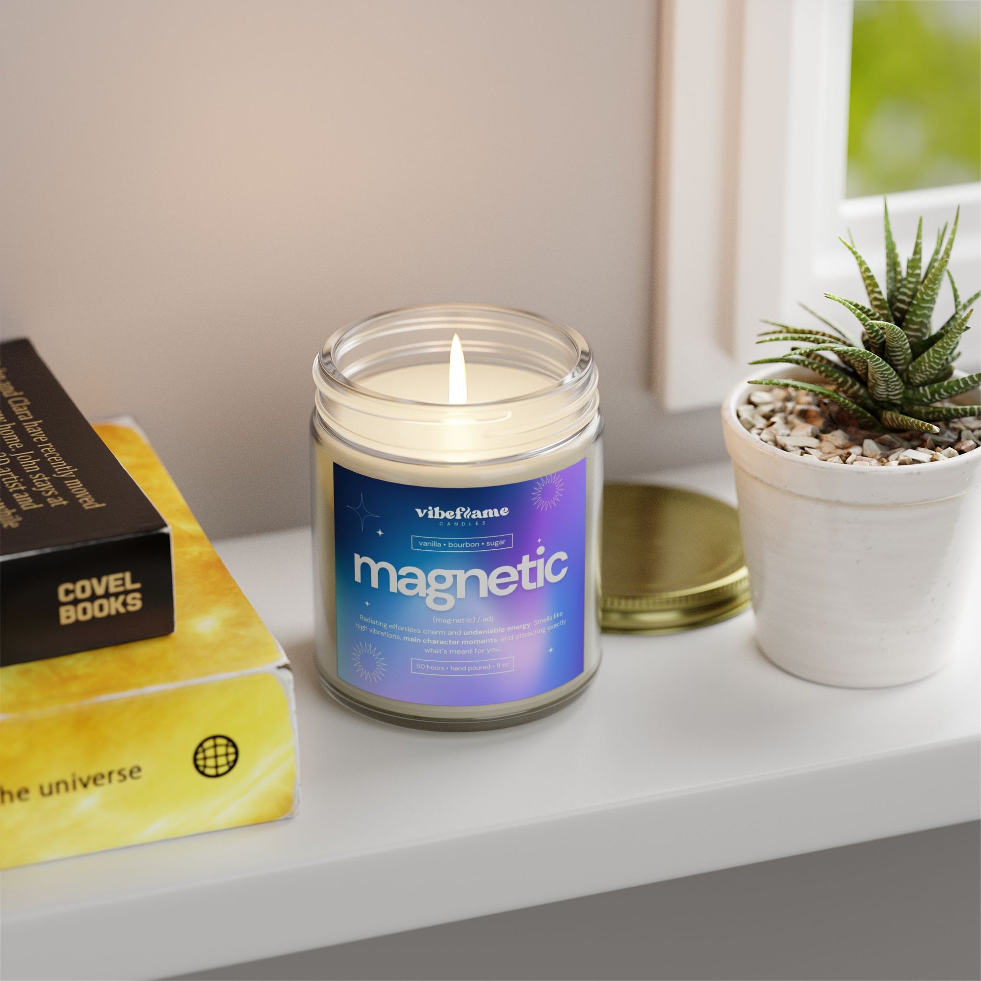 Vibeflame Scented Mood Candle - Handpoured Coconut Apricot Wax - Magnetic - Clear