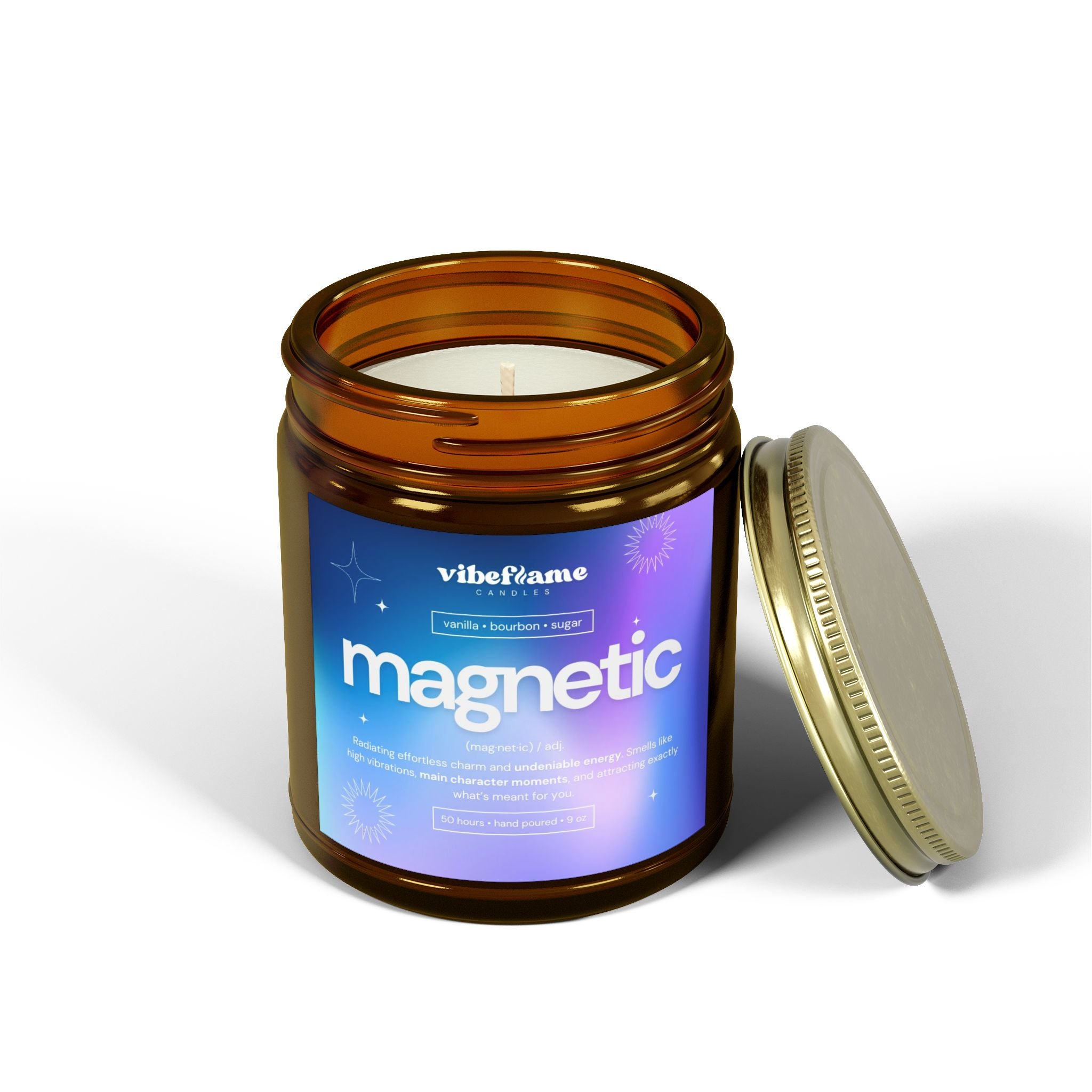 Vibeflame Scented Mood Candle - Handpoured Coconut Apricot Wax - Magnetic - Amber