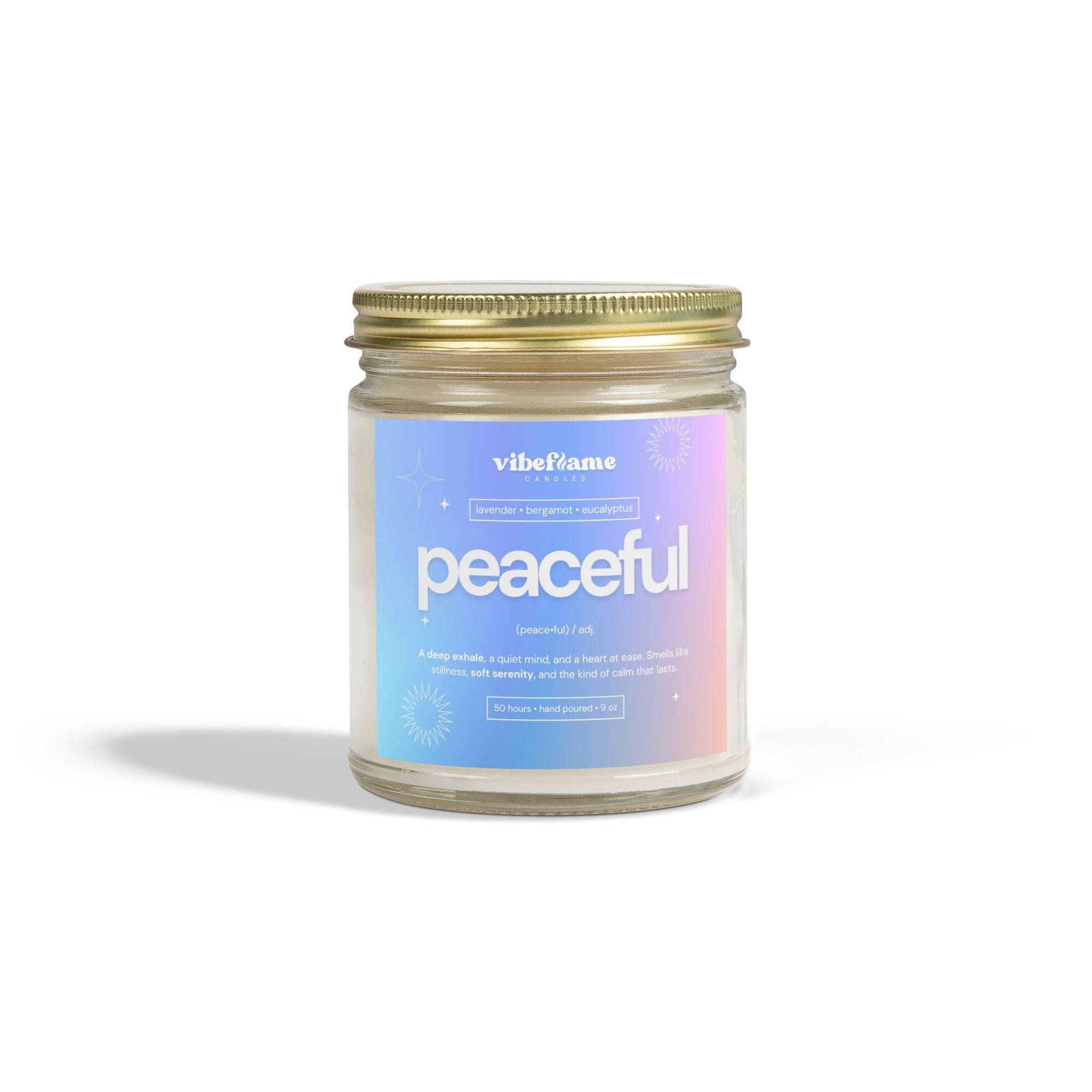 Vibeflame Scented Mood Candle - Handpoured Coconut Apricot Wax - Peaceful - Clear