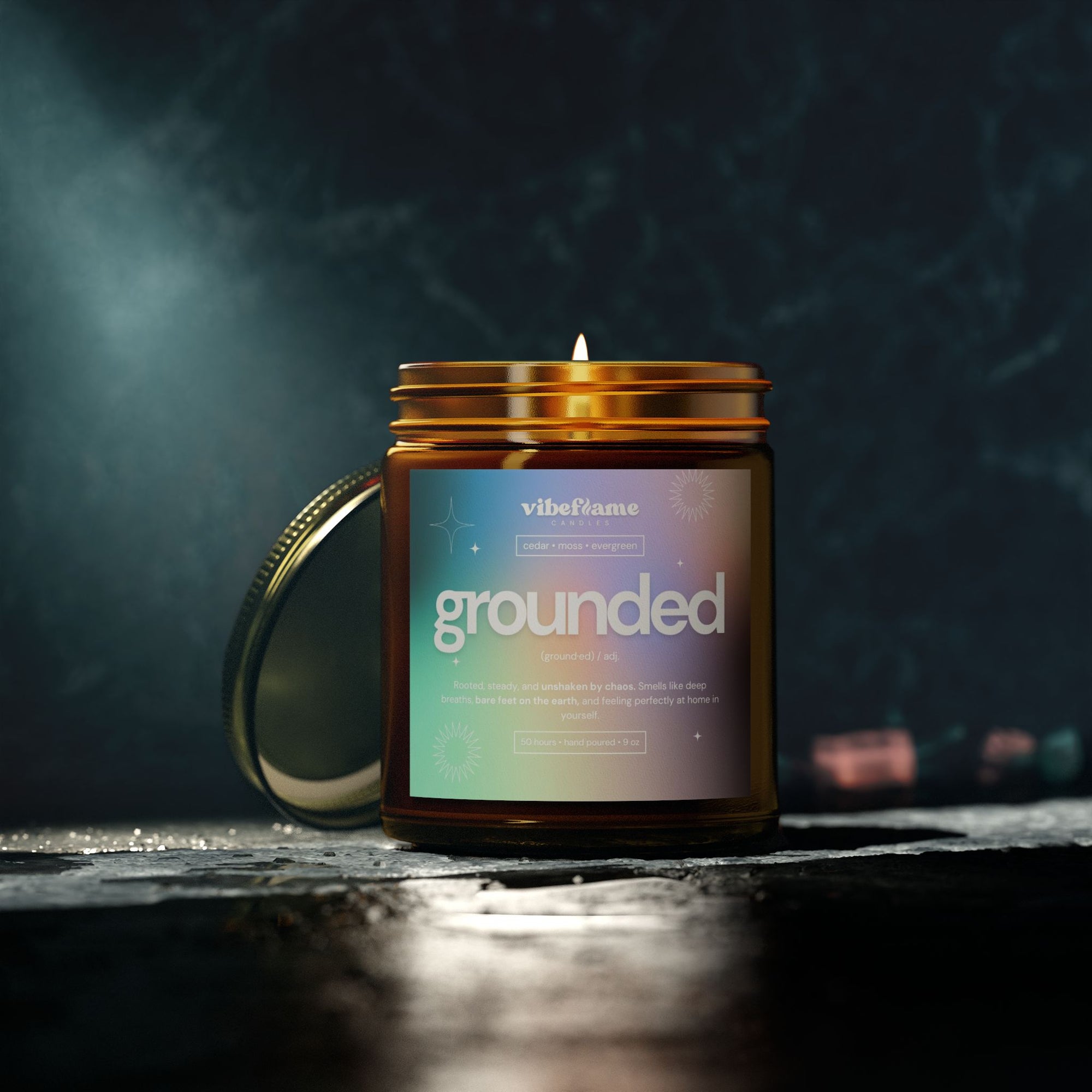 Vibeflame Scented Mood Candle - Handpoured Coconut Apricot Wax - Grounded - Amber