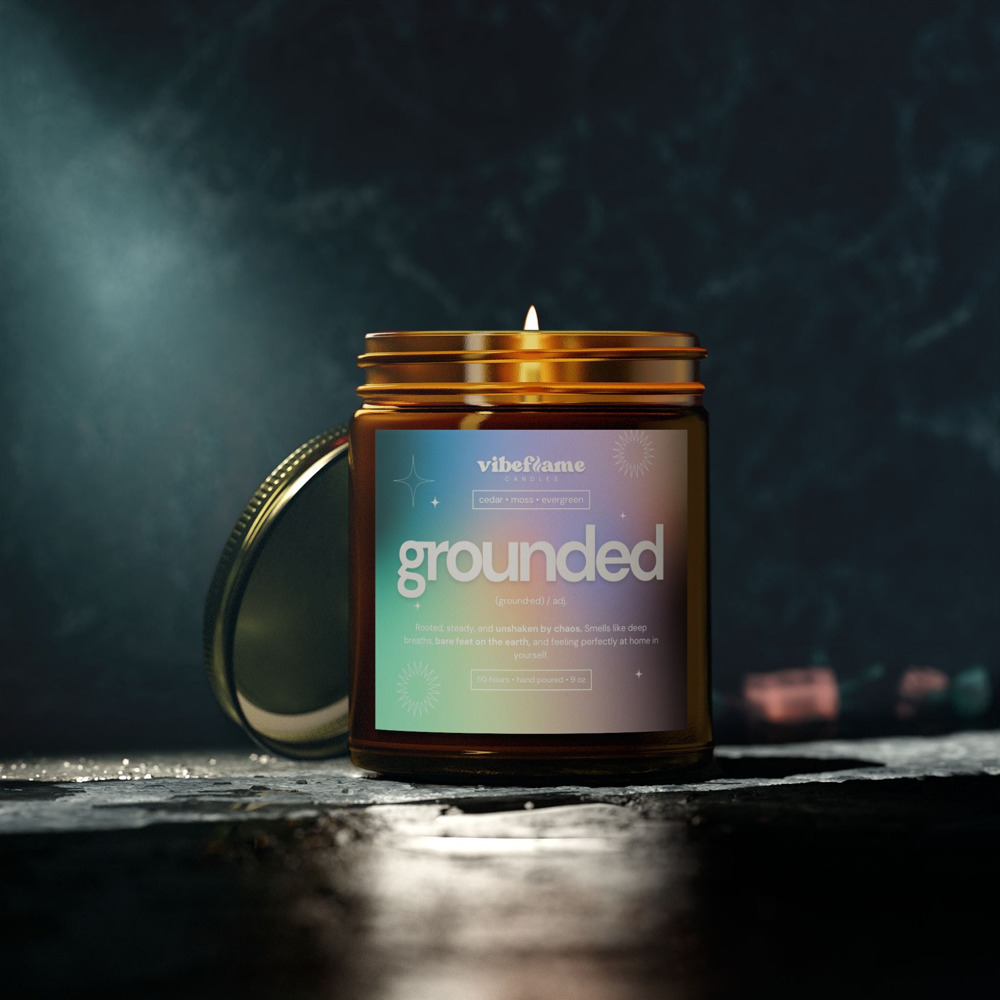 Vibeflame Scented Mood Candle - Handpoured Coconut Apricot Wax - Grounded - Amber