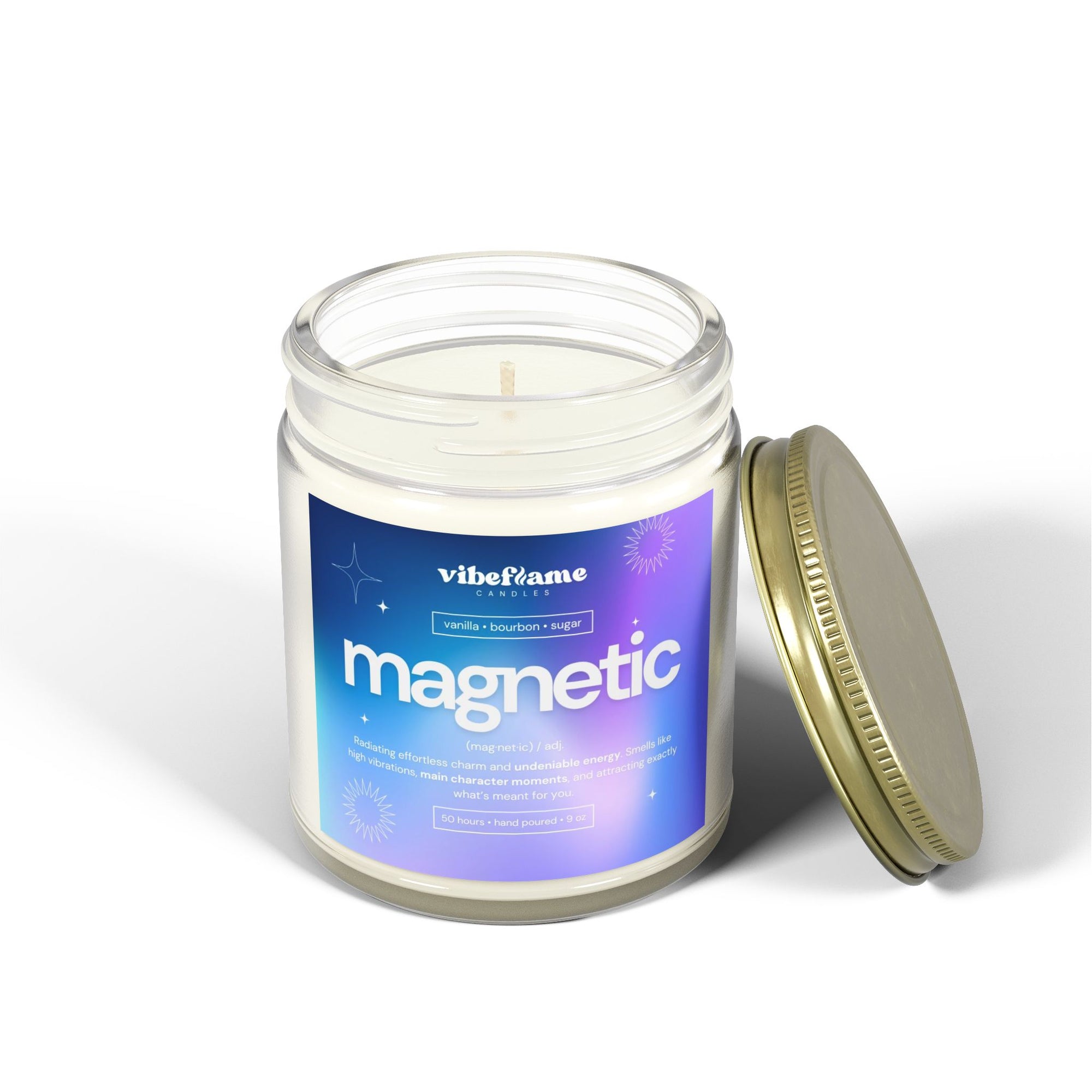 Vibeflame Scented Mood Candle - Handpoured Coconut Apricot Wax - Magnetic - Clear