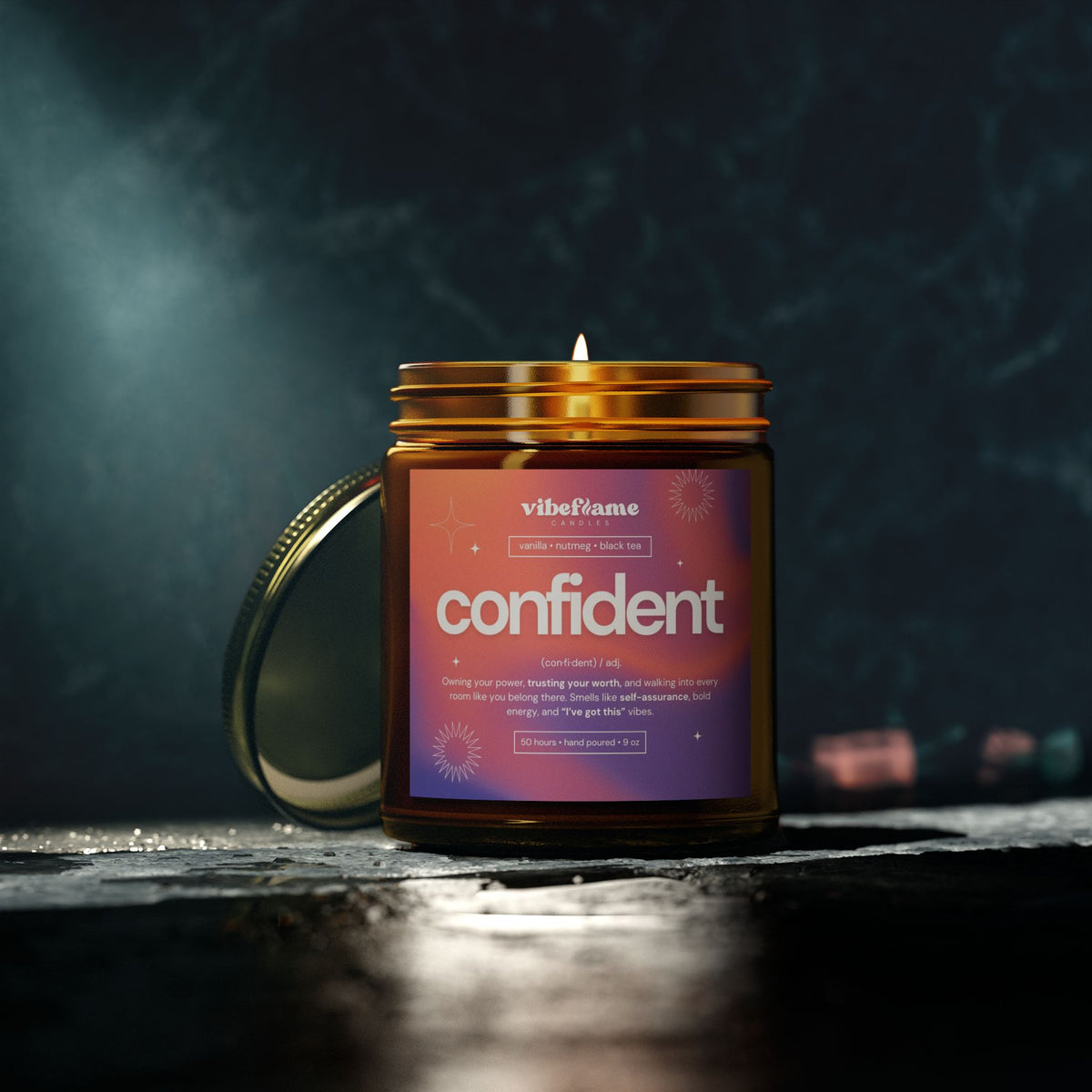 Vibeflame Scented Mood Candle - Handpoured Coconut Apricot Wax - Confident - Amber