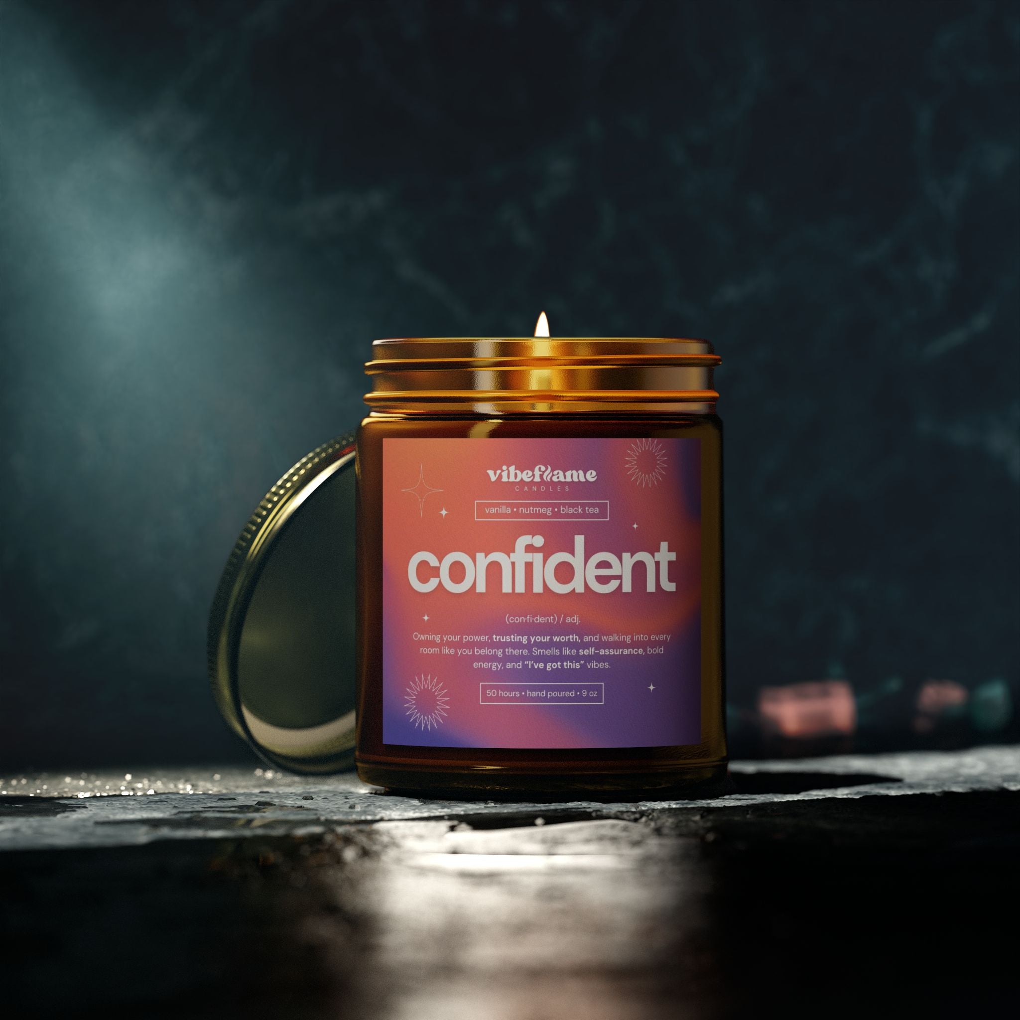 Vibeflame Scented Mood Candle - Handpoured Coconut Apricot Wax - Confident - Amber