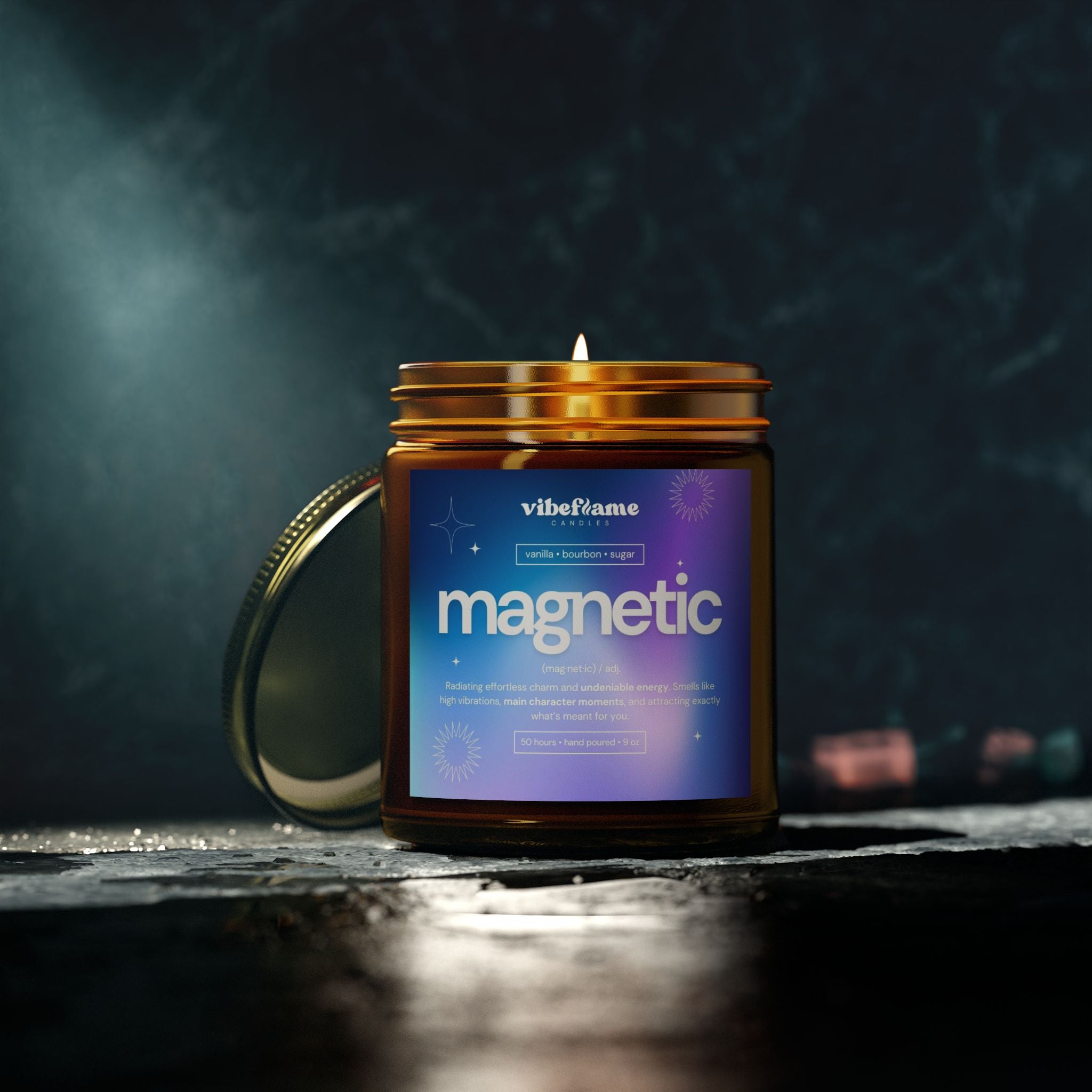 Vibeflame Scented Mood Candle - Handpoured Coconut Apricot Wax - Magnetic - Amber