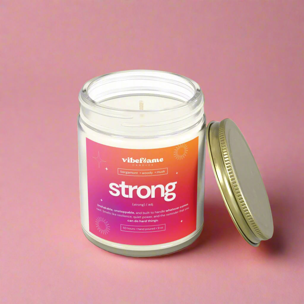 Vibeflame Scented Mood Candle - Handpoured Coconut Apricot Wax - Strong - Clear