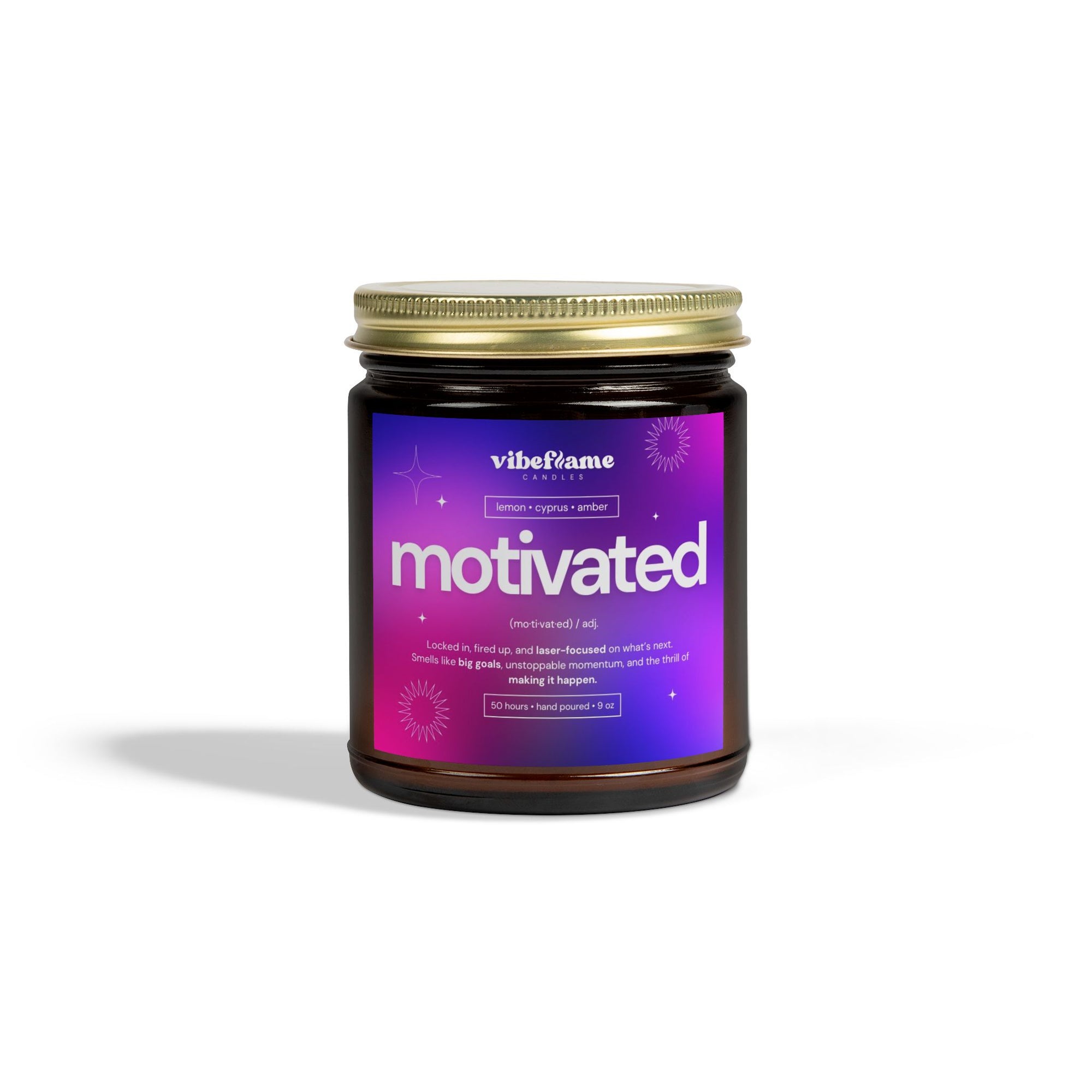 Vibeflame Scented Mood Candle - Handpoured Coconut Apricot Wax - Motivated - Amber